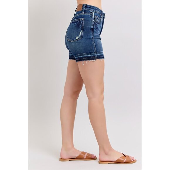 NWT Judy Blue Tummy Control High Waist Destroy Release Hem Denim Shorts - Picture 8 of 11